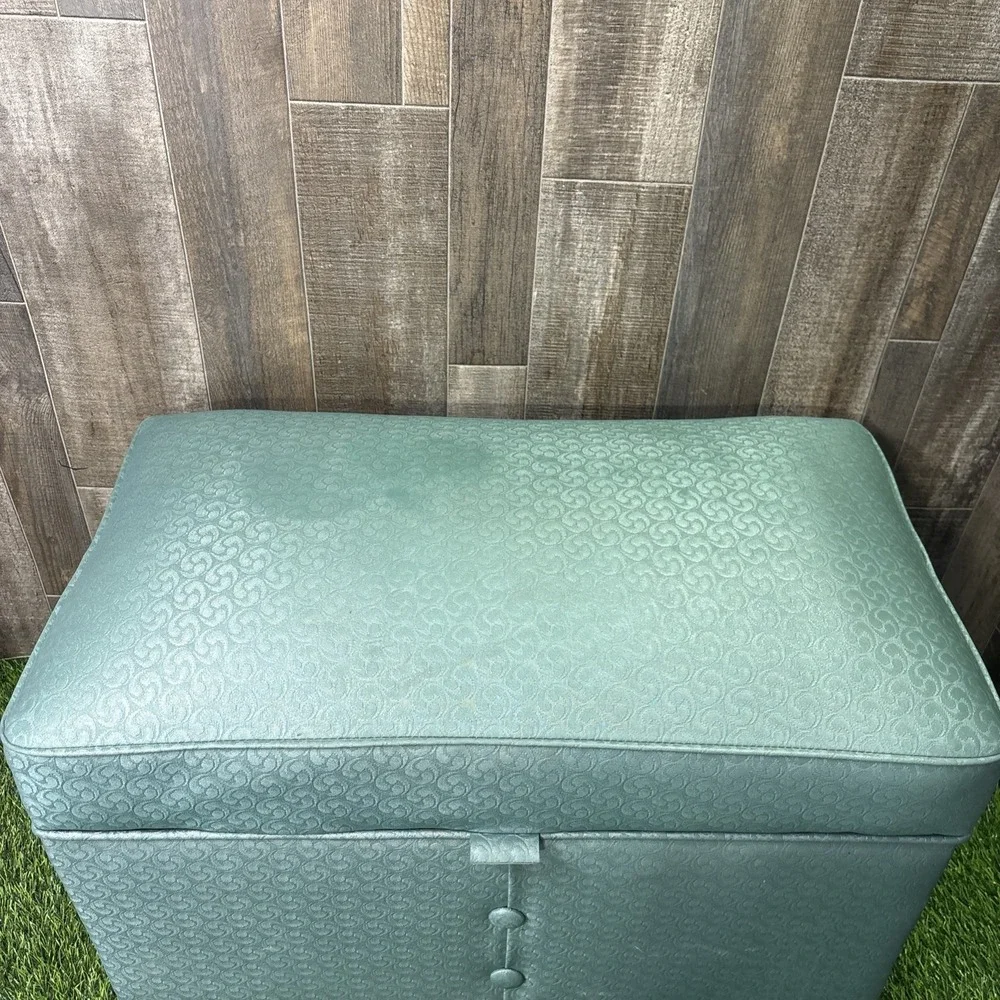Retro MCM Storage Ottoman Foot Stool Light Blue Vinyl